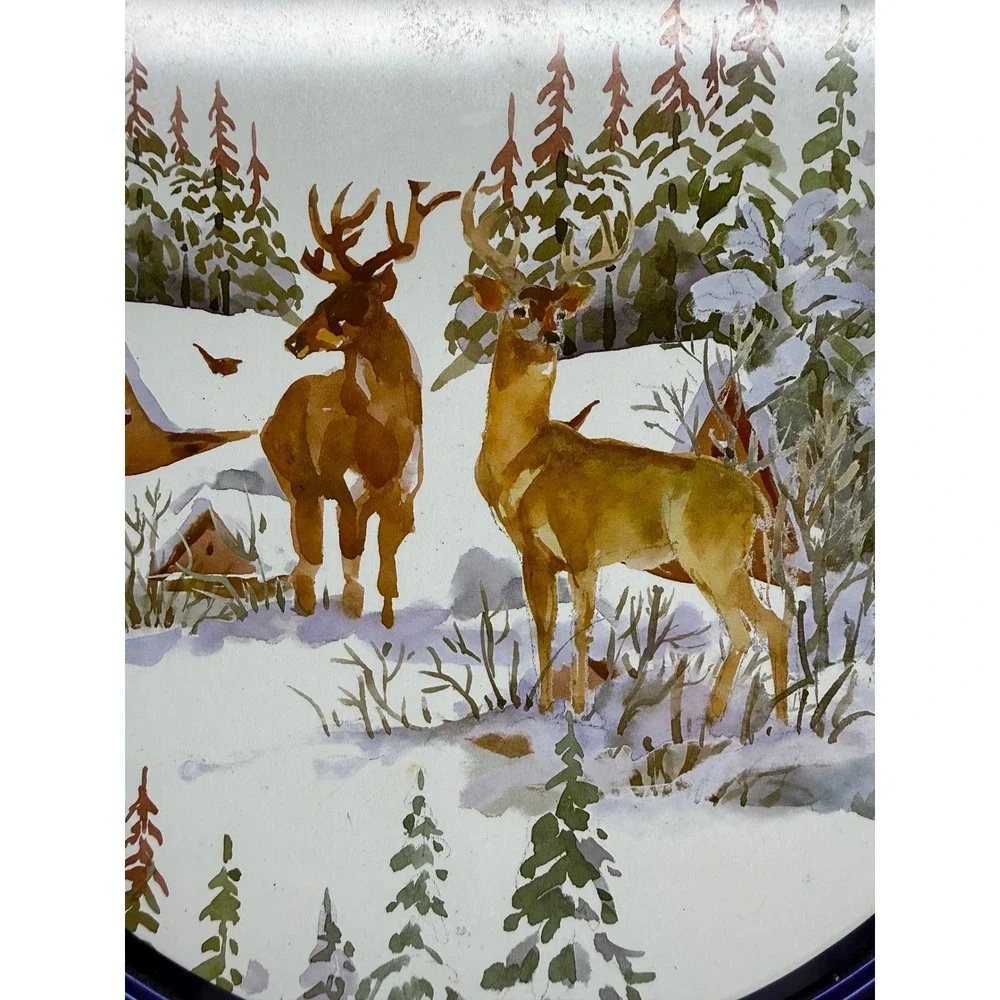 Sam's Choice Winter Deer Holiday Cookie Tin Large Round Metal Storage 10 inch